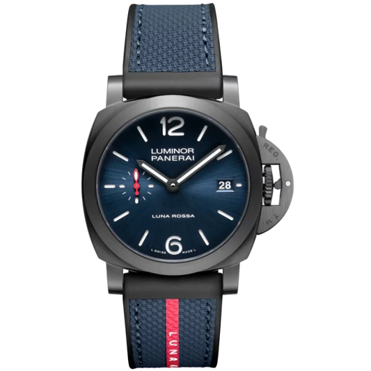 LUMINOR QUARANTA LUNA ROSSA PAM01408 40 MM DLC STEEL WITH BLUE DIAL